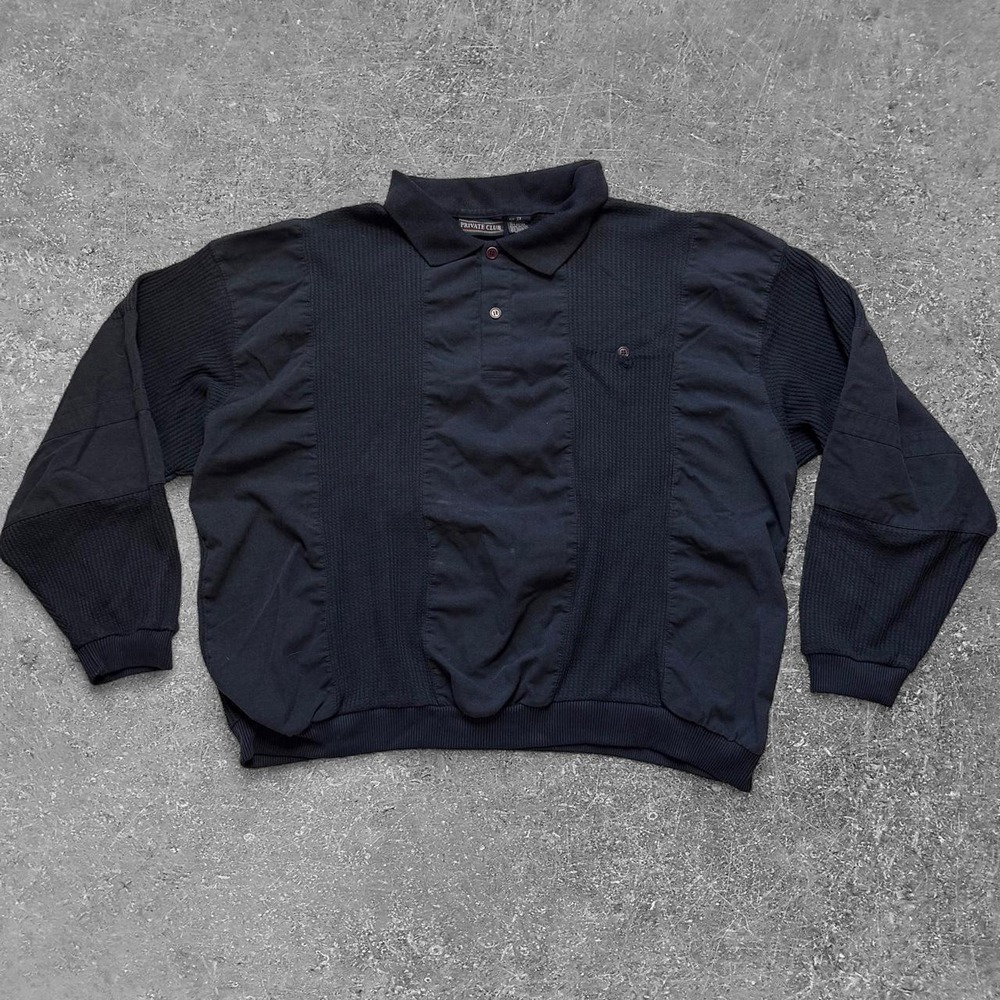 Private Club Mens 2X Navy Blue Ribbed Mixed Media Long Sleeve Polo Shirt